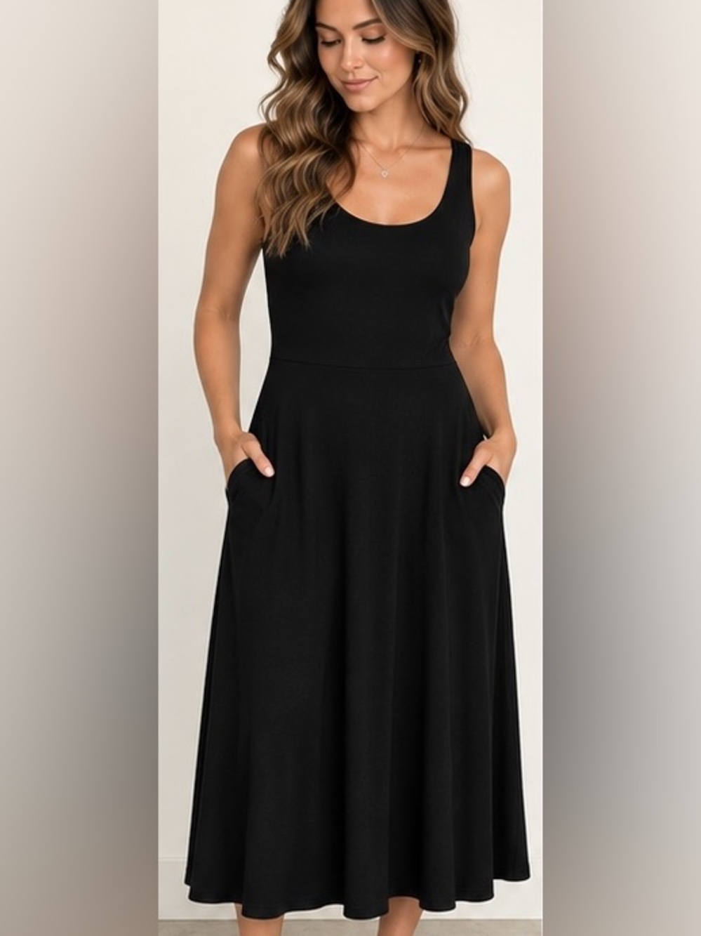 Olivia Rae New York Black Midi Fit & Flare Dress Pockets Size S